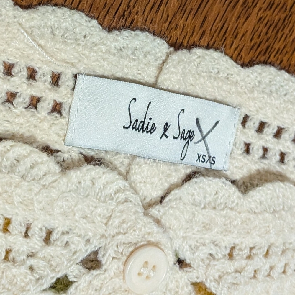 Sadie & Sage Cream Crochet Floral Cardigan with Yellow, Pink & Green Accents - Picture 4 of 6